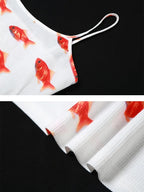 Goldfish Print Ribbed Mini Dress