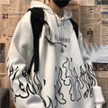 White Black Flame Fire Cartoon Casual Loose Oversized Hoodie Sweater Sweatshirt Long Sleeve Pullover E-Girl Kawaii Korean Japanese Harajuku Streetwear