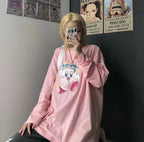 Japanese Anime Cartoon Print Oversize Long Sleeve Shirt