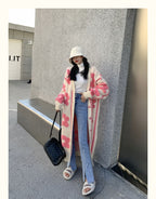 Pink Flower Oversized Knit Cardigan