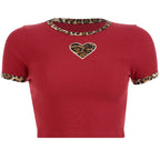 Cute Sexy Leopard Animal Print Heart Crop Top Short Sleeve Shirt Tee T-shirt E-Girl Kawaii Korean Japanese Harajuku Chinese Retro Streetwear Aesthetic
