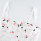White Cherry Floral Embroidery Milkmaid Corset Top Summer Aesthetic Casual E-Girl Kawaii Korean Japanese Harajuku