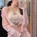 Cute Pink Lace Heart Frill Bustier Tank Crop Top Corset Summer Aesthetic Casual E-Girl Kawaii Korean Japanese Harajuku