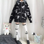 Teddy Bear Scissors Print Hoodie Zip Up Sweater Sweatshirt Long Sleeve Pullover Jumper Goth Punk E-Girl Kawaii Korean Japanese Harajuku Streetwear