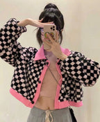 Black & White Checkered Long Sleeve Sweater