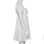 White Puff Sleeve Ruffle Trim Mini Dress