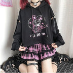 Rabbit Punk Print Hollow Out Hoodie