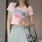 Pink Bow Print Crop Top
