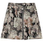 Vintage Cat Print Mini Skirt