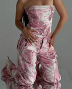 Pink Cherry Denim Tube Top