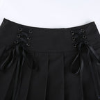 Black Bow Lace Up Pleated Mini Skirt