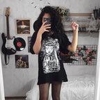 Cute Black Witch Anime Girl Cartoon Print Hoodie Sweater Sweatshirt Pullover Shirt Goth Punk E-Girl Kawaii Korean Japanese Harajuku Streetwear