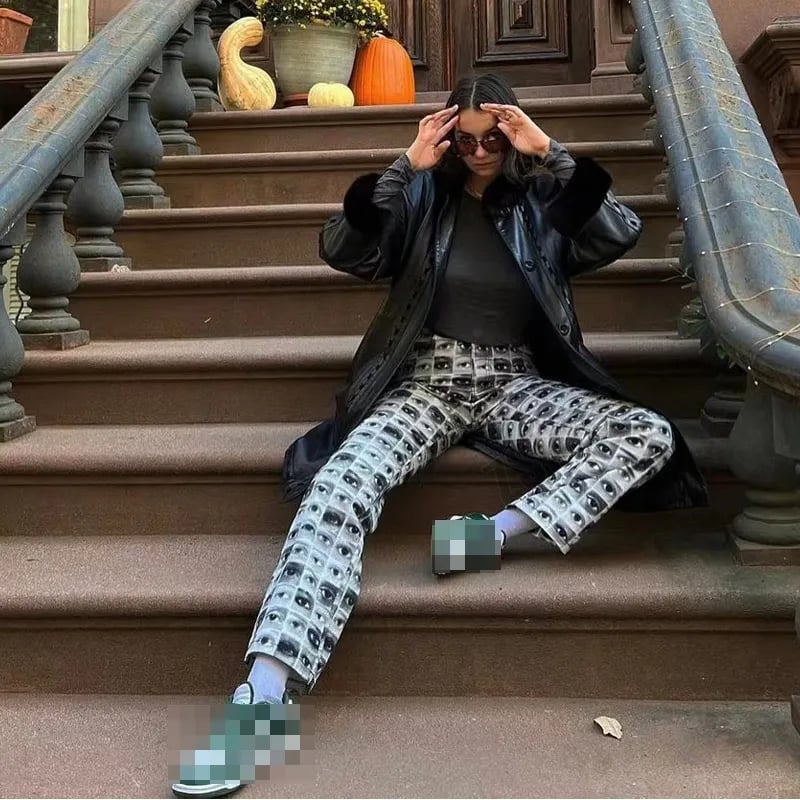 Graffiti Eye Print High Waist Pants