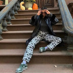 Graffiti Eye Print High Waist Pants