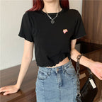 Strawberry Embroidery Ruffle Short Sleeve Shirt