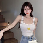 Heart Embroidery Knit Crop Top