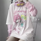 Goth Anime Girl Cartoon Print Loose Casual Sweatshirt Sweater Long Sleeve Shirt Pullover Jumper E-Girl Kawaii Korean Japanese Harajuku Streetwear