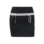 Black Bow Lace Trim High Waist Mini Skirt
