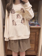 Cat Letter Print Loose Sweatshirt
