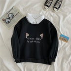 Cute Cat Kitten Print Polo Collar 2 Pcs Sweatshirt Sweater Pullover Jumper Long Sleeve Shirt Casual E-Girl Kawaii Korean Japanese Harajuku Streetwear