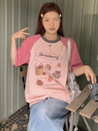 Strawberry Cake Print Short Sleeve T-shirt
