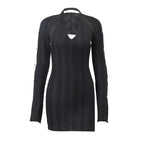 2PCS Black Knit V Neck Halter Dress + Long Sleeve Shawl