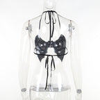 Black PU Leather Bat Crop Top