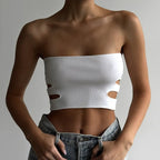 Black Strapless Hollow Out Tube Top