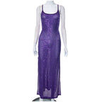 Purple Sequin Split Bodycon Dress