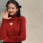 Heart Hollow Out Cropped Turtleneck Sweater