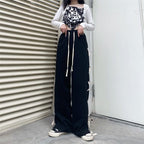 Black Side Bow Bandage High Waist Trousers