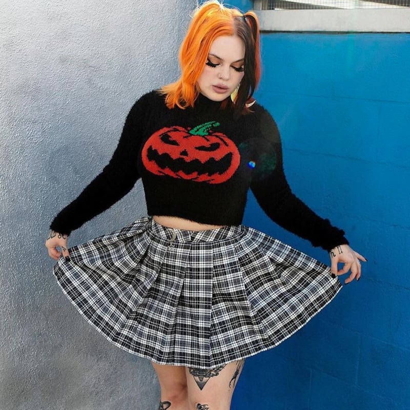 Black Fluffy Pumpkin Turtleneck Sweater
