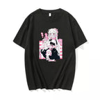 Cute Pink Black Sweet Vintage Anime Girl Cartoon Loose Short Sleeve Shirt Tee T-shirt Summer Casual E-Girl Kawaii Korean Japanese Harajuku Streetwear