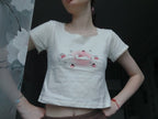 Rabbit Kitten Lace Trim Short Sleeve T-shirt