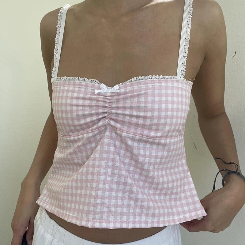 Pink Plaid Bow Crop Top