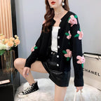 Rose Embroidery Button Up Cardigan