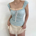 Blue Floral Lace Cottage Tank Top