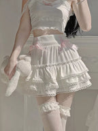 White Ruffle A-Line Bow Mini Skirt