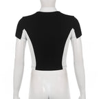 Retro Zipper Patchwork Crop Top