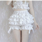 White Frilly Lace Ruffle Bloomer Shorts