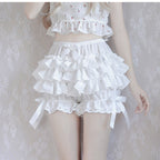 White Frilly Lace Ruffle Bloomer Shorts