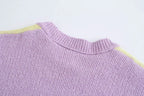 Purple & Yellow Flower Print Patchwork Sweater