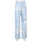 Blue & White Zebra Print High Waist Pants