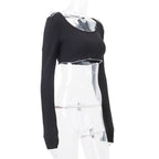 Bow Knit Square Neck Long Sleeve Top
