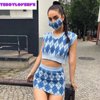 Cute Vintage 90s Argyle Plaid 2 Piece Co-ord Set Knit Sleeveless Tank Crop Top Mini Skirt Aesthetic E-Girl Kawaii Korean Japanese Harajuku Streetwear