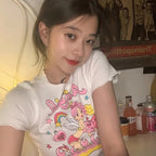 Angel Print Ruffle Short Sleeve T-shirt