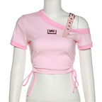 Sweet Pink Off Shoulder Short Sleeve Shirt