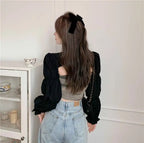 Puff Cropped Long Sleeve Cardigan