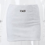 White Fluffy Metal Pendant Mini Skirt