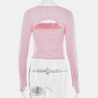 2PCS Pink Tube Top + Long Sleeve Cropped Shawl